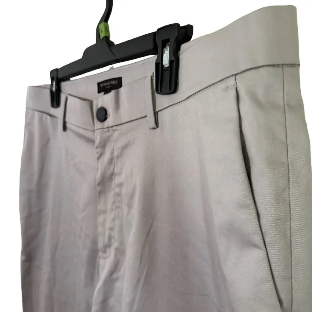 Banana Republic Slim Fit Mens Gray Khaki Flat Front Stretch Pants Preppy 36x32